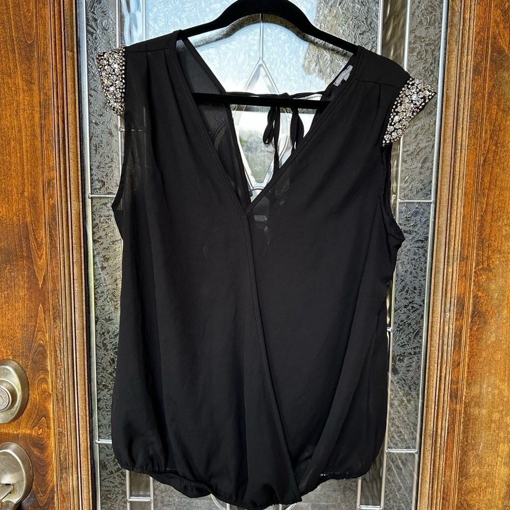 Charlotte Russe Black Blouse with Beaded Shoulders